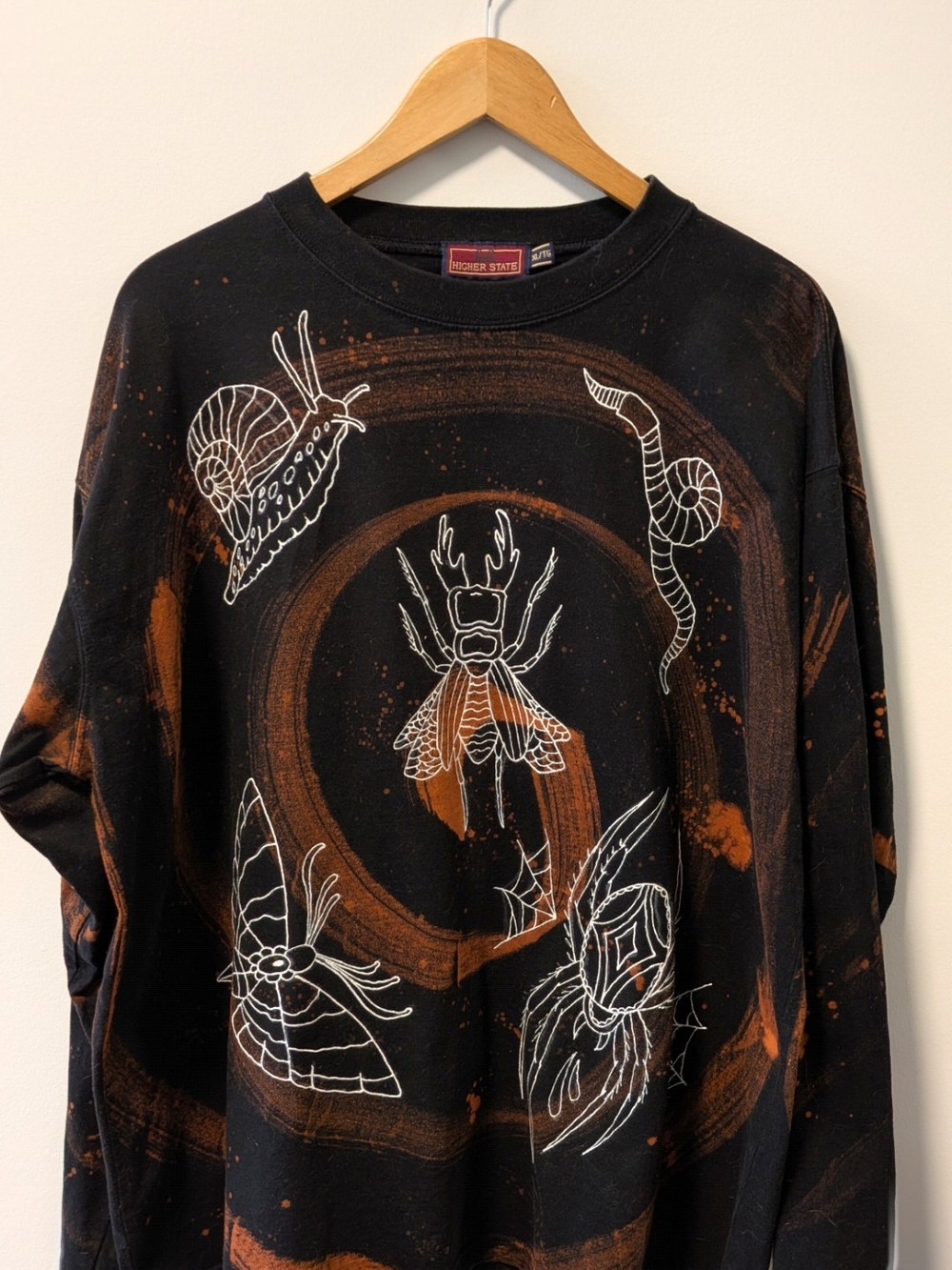 Custom Made "Creatures" Long Sleeve Shirt - Hand Bleached And Painted